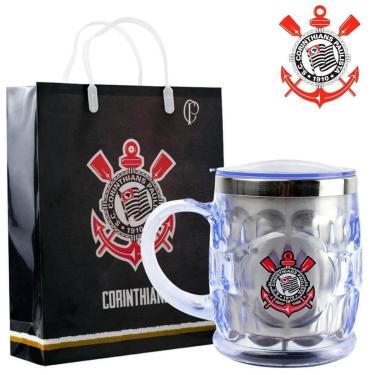 Imagem de Kit Presente Caneca Térmica Sacola Corinthians Cristal 450ml-Unissex