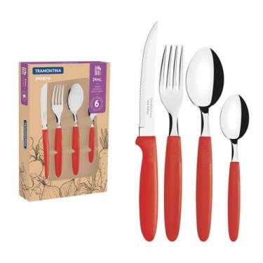 Imagem de Faqueiro Ipanema com Lâminas em Aço Inox 24 Peças Tramontina, Vermelho