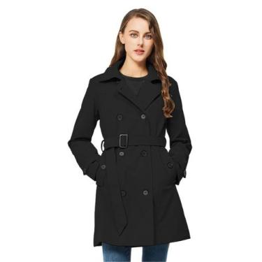Imagem de Casaco impermeável feminino TRATENBY longo trespassado preto GG