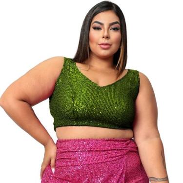 Imagem de Top cropped regata brilhante de lantejoulas semitransparente forrado i