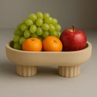 Imagem de LemonRoad Bandeja oval de mármore bege travertino natural com 2 pernas, bandeja de pedra decorativa de 25 cm para velas, perfume, enfeite de anel de prato de joias para organizador de bancada de