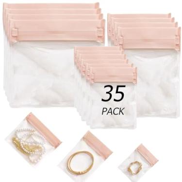 Imagem de Fnuiddt 35 peças de EVA transparente bolsa antioxidação bolsa de plástico transparente com zíper, brincos, colares, armazenamento de joias, sacos de embalagem (rosa)