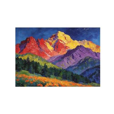 Imagem de BMZFYBS Arte de parede paisagem imagem em tela - flores coloridas da montanha - pinturas de decoração moderna - impressões para sala de estar quarto 30 x 45 cm 12 x 18 polegadas sem moldura