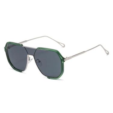 Imagem de Óculos de Sol Femininos de Uma Peça com Armação de Metal, Luxo, Proteção UV400, Estilo Punk (Verde-Preto)