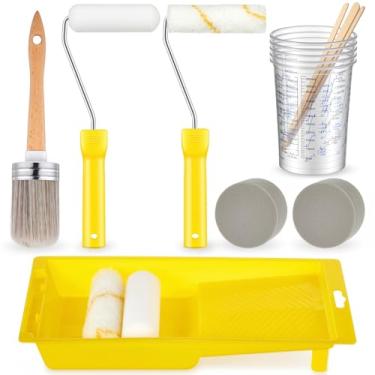 Imagem de LemonRoad Conjunto de 18 peças de pincel de pintura e rolo, suprimentos de pintura incluem copos, esponja, forro de bandeja e bastões de mistura, ferramentas que você precisa para aplicar acabamento