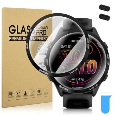 Imagem de Suoman Pacote com 2 + 2 protetores de tela para smartwatch Garmin Forerunner 570 47 mm, porta do carregador, cobertura total, película protetora macia de alta definição