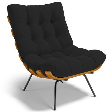 Imagem de Poltrona Decorativa Sala De Estar Costela L02 Suede Preto - Lyam Decor
