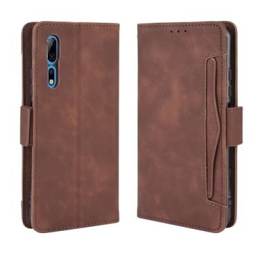 Imagem de Capa para ZTE Axon 10 Pro 5G,Retro magnético Flip Case,Design de carteira de couro PU com slots de cartão removíveis -Brown