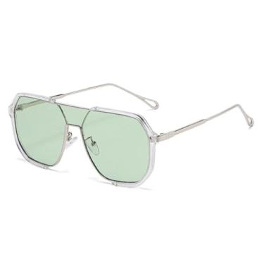 Imagem de Óculos de Sol Femininos de Uma Peça com Armação de Metal, Luxo para Homens e Mulheres, Proteção UV400, Estilo Punk (Transparente, Prateado e Verde)