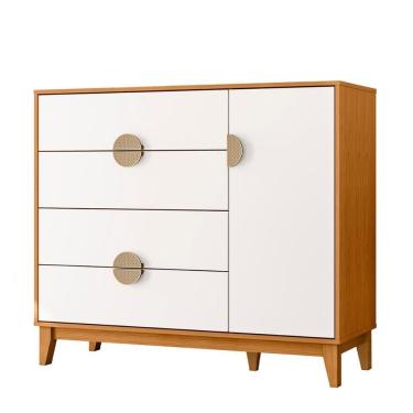 Imagem de Cômoda Sapateira Ipe Quarto Com 4 Gavetas E 1 Porta Cinamomo/Branco