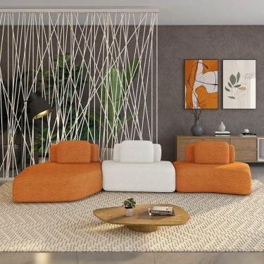 Imagem de Sofá 3 Lugares Orgânico Com Chaise E 2 Módulos Berlim Bouclê Caramelo/off White K01 - D'rossi