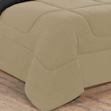 Imagem de Kit Edredom + Jogo De Lençol Malha 100% Algodão Gran Moratta 7 Peças Casal - Avelã/Preto