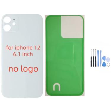 Imagem de STYCES Tampa traseira de vidro para iPhone 11 e para iPhone 12 de 6,1 polegadas, substituição para iPhone 12 mini 5,4 polegadas (no logotipo), com kit de ferramentas de reparo, adesivo pré-instalado