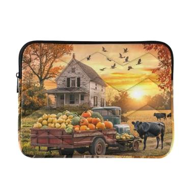 Imagem de Capa acolchoada para laptop, pôr do sol sobre fazenda, à prova de choque, capa protetora para notebook 15,5