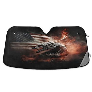 Imagem de Guarda-sol vintage bandeira americana dragão carro para-sol para-brisa dobrável, viseira de sol de para-brisa, acessórios de carro de verão