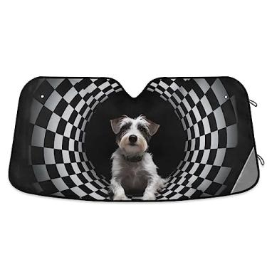 Imagem de Sombra de sol quadrada geométrica preta branca para janela de carro, persianas de janela de carro, acessórios de carro de verão