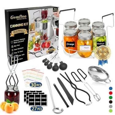 Imagem de Gemfino Kit iniciante de suprimentos de conserva com rack de conservas, kit de conservas para iniciantes, 11 peças, levantador de jarra, funil, chave inglesa, pinça, levantador de tampa, pipoador de