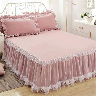 Imagem de Saia de cama estilo princesa, rosa, cor sólida, colcha, capa de cama antiderrapante com fronha, marrom-camelo, 180 cm x 220 cm, 1 peça