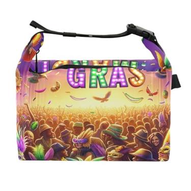 Imagem de TSENQUE Mardi Gras Text Holiday Lancheira para mulheres, lancheira portátil, lancheira para trabalho, divertida e fofa, térmica, isolada para adultos