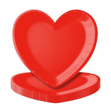 Imagem de Herytem 24 peças de pratos de papel em forma de coração para Dia dos Namorados – Pratos de sobremesa descartáveis com coração vermelho de 18 cm para festa dos namorados, casamento, noivado ou jantar