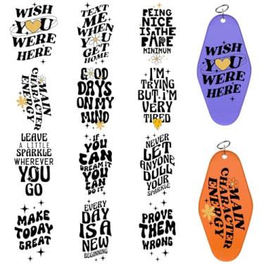 Imagem de XRTHGS Adesivos UV DTF, 24 folhas por pacote com frases inspiradoras coloridas, alta viscosidade, adequado para superfícies lisas e planas, como chaveiros de motel e hotel