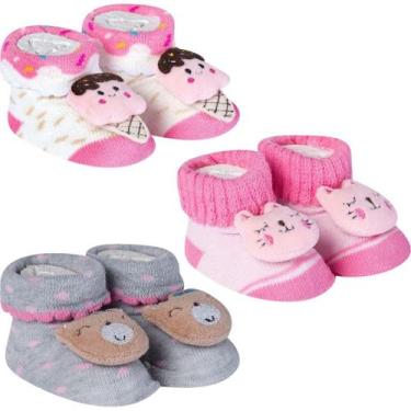 Imagem de 3 Meias Bebê Pantufa Recém Nascido Menina Algodão Confortável Divertid