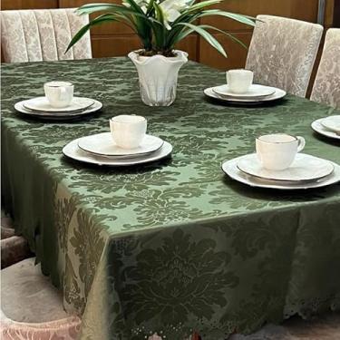 Imagem de Toalha de Mesa Jacquard Luxo Bordada Retangular para Mesa de 6 8 12 e 14 Lugares – Decoração de Mesa Elegante (VERDE,8 LUGARES)