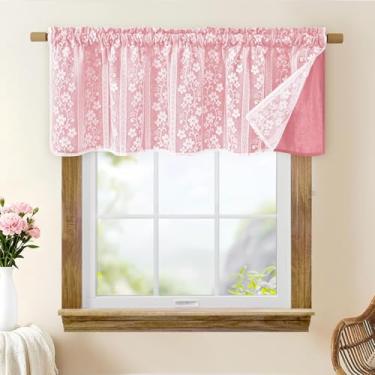 Imagem de ASPMIZ Cortinas de sanefa rosa para janelas de casa de fazenda para cozinha, cortinas de cozinha de camada dupla com renda de linho, sanefas para janela pequena, café, banheiro, sala de estar, 132 x