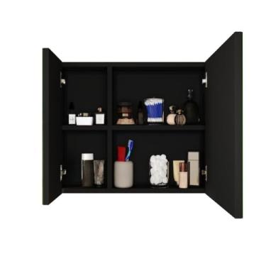 Imagem de Espelheira Suspensa Com 2 Portas Espelhadas Ideal Para Banheiro(Preto)