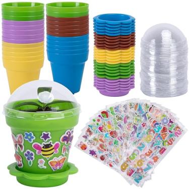 Imagem de 25 pacotes de vasos para berçário de cupcake com cúpula de umidade, pequenos vasos de plástico para plantas com adesivos de espuma, vaso inicial de sementes, recipiente de plantio de flores para mudas