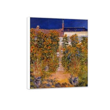 Imagem de BMZFYBS Claude Monet Famosas Impressões em Tela de Parede Prontas para Pendurar Jardim em Vetheuil - Quadro Branco para Decoração de Sala de Estar 80 x 95 cm 31 x 37 pol
