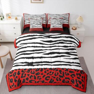 Imagem de Feelyou Conjunto de edredom Queen com listras de zebra, 7 peças, estampa de leopardo, para crianças, meninos, meninas, guepardo, zebra, pele com estampa de animal selvagem