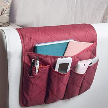 Imagem de BAGASI Organizador de apoio de braço para sofá, suporte remoto no sofá e braço de cadeira com 5 bolsos para controle remoto de TV, revista, telefone, vermelho