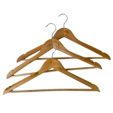 Imagem de Cabide de Madeira Com Barra Adulto Kit 03 Pçs - Rayco