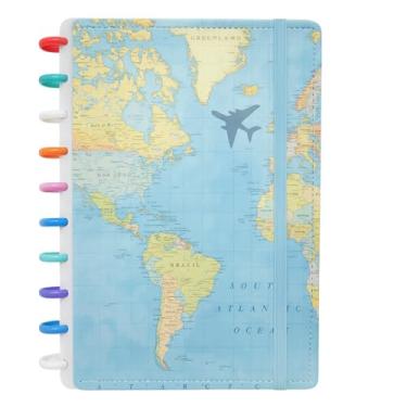 Imagem de Caderno Inteligente Pautado com Tema de Mapas Mundiais, Tamanho B5 26x19cm, 80 Folhas Destacáveis Personalizáveis, Elástico Protetor, Diversos Modelos Travel The World volta as aulas Estudo, Trabalho e Universidade (caderno-mundiazul)