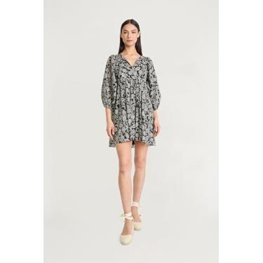 Imagem de The Good Journey Vestido feminino Boho Paisley gola V evasê para convidados de casamento e ocasiões de verão, Preto/creme, 34