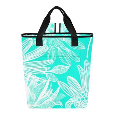 Imagem de Joitme Aqua Floral Branco Folhas Isoladas Praia Cooler Bag 36 Latas Mochila Cooler para Mulheres 35 x 14 cm x 40 cm