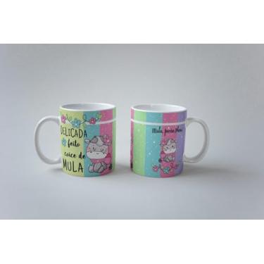 Imagem de Caneca Porcelana Frases Delicada Feito Coice de Mula, Mula Porém Plena 325ml