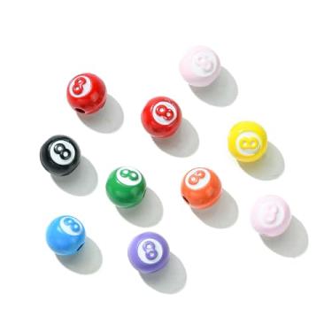 Imagem de KitBeads 20 peças coloridas 9 mm contas de liga redonda com número 8 contas espaçadoras esportivas de bilhar para fazer joias, brincos, chaveiros, canetas, artesanato