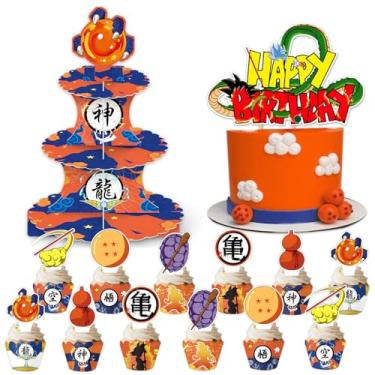 Imagem de Suporte de cupcake com tema de dragão anime de 3 níveis, decorações de festa de aniversário, decoração de bolo para meninas, crianças, chá de bebê, desenho animado, dragão, artigos de festa de