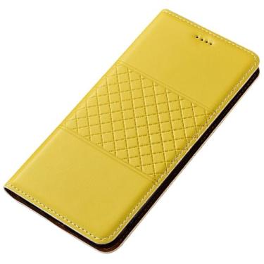 Imagem de FWYANZH Capa para iPhone 16E, capa carteira flip magnética de couro genuíno à prova de choque capa de negócios de luxo, amarela, 16E