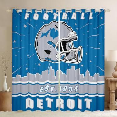 Imagem de Erosebridal Cortinas de capacete de futebol americano Detroit cortinas blackout, cortinas de janela de jogos esportivos para meninos e meninas, crianças, ilustração de cidade de futebol americano