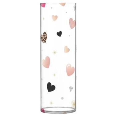Imagem de CEBUGI Vaso de flores com estampa de corações 10 x 30 cm, vaso cilíndrico para flores, vaso transparente inquebrável para festa de casamento, decoração de casa
