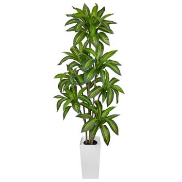 Imagem de Arborus Árvore Dracaena artificial de 1,8 m de altura, planta falsa realista para interior com vaso branco, árvore sintética para decoração de entrada de sala de estar e escritório