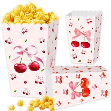 Imagem de Caixas de pipoca com tema cereja rosa cereja caixas de lembrancinhas de festa sacos de guloseimas para meninas, chá de bebê, decorações de aniversário, suprimentos de festa