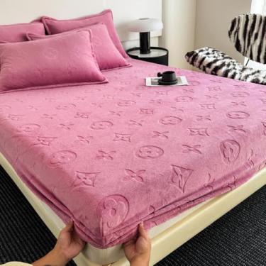 Imagem de Capa de colchão com bolso extra profundo, lençóis, protetor de colchão de flanela felpudo quente, resistente a vincos, para uma experiência de sono aconchegante e elegante - Rosa||90 * 200 cm