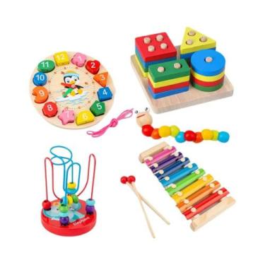 Imagem de Brinquedos De Madeira Montessori Para Bebês Conjunto De 5-6 Peças Queb
