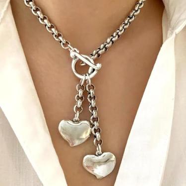 Imagem de 1 colar com pingente de liga de prata com fecho em forma de coração, perfeito para uso diário feminino, encontros, festas, danças, festivais de música e férias.