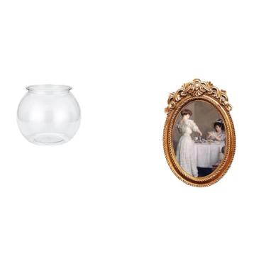 Imagem de Whtkoph Pequeno Aquário Transparente para Peixes Pequenos, Ornamento Redondo para Aquário, Vaso, Mesa de Escritório, Porta-retratos de Resina Ornamentado, Col