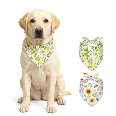 Imagem de HOMETITUTE Pacote com 2 bandanas florais para cães, dupla camada, reversível, cachecol para cães, girassol, tropical, conjunto de bandana para cães, roupas e acessórios para pequenos e médios e